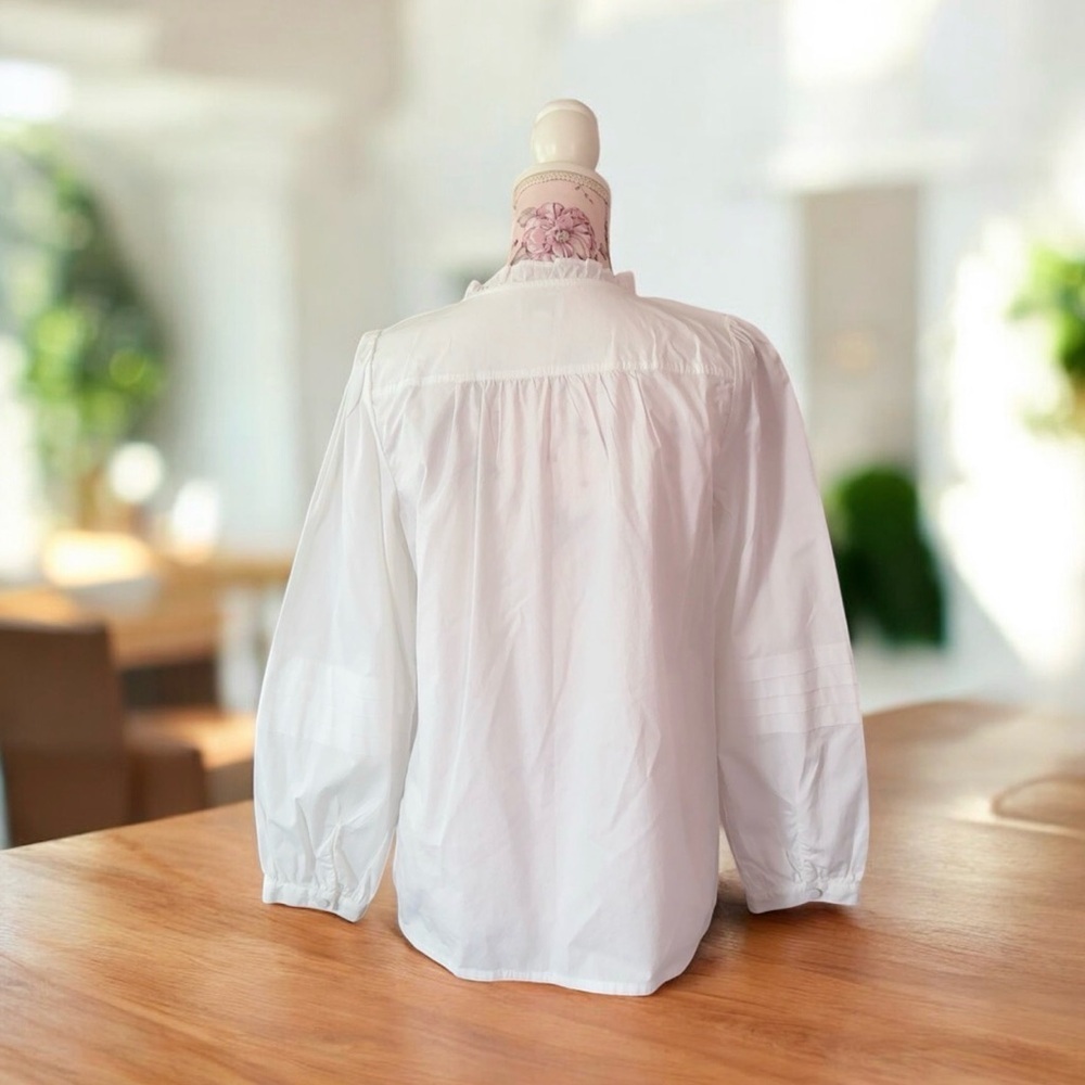 Cotton-blend poplin ruffleneck peasant top - Picture 3 of 4